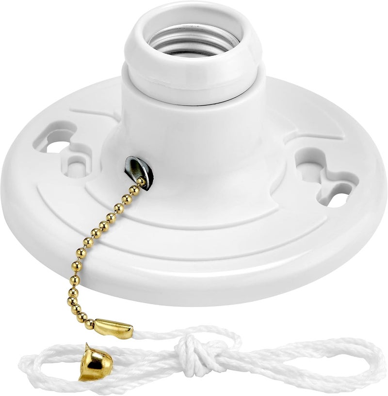 Maxxima Plastic Lamp Holder - Featuring Pull Chain, One-Piece Medium Base, E26 Bulb Socket, Outlet Box Mount, 660W, Ceiling Lighting, Compatible with LED and Incandescent Light Bulbs - 2 Pack - Image 2